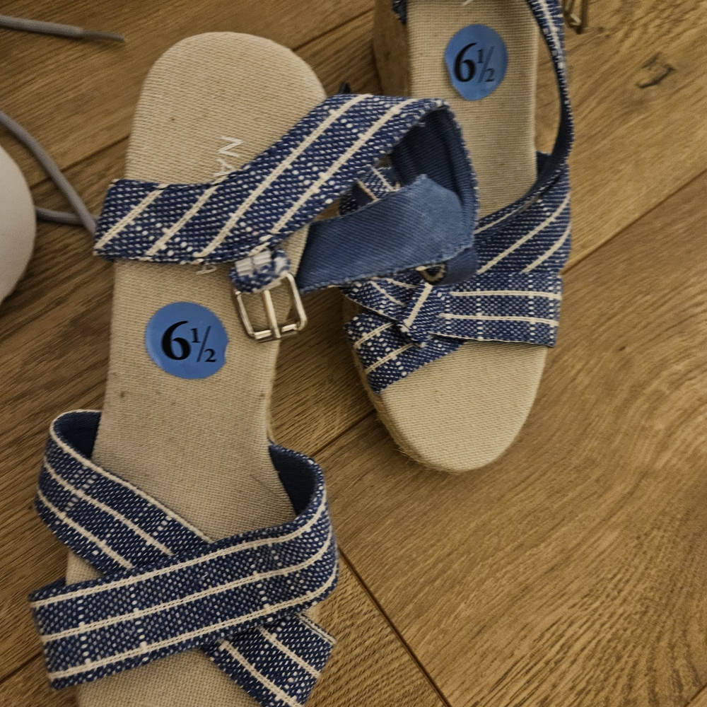 Nautica Blue and White Striped Crossband Sandals